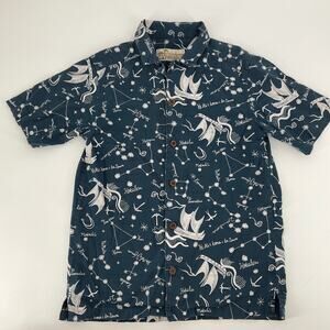 Patagonia Pataloha Aloha Camp Shirt Boys L Hawaiian Constellation Canoe Print